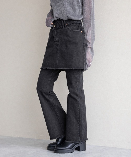 RAGEBLUE(レイジブルー)の「スカートレイヤード/デニムフレアパンツ(デニムパンツ・レディース・ブラック/ブルー・FREE)」の16枚目の写真