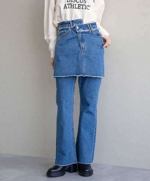 RAGEBLUE(レイジブルー)の「スカートレイヤード/デニムフレアパンツ(デニムパンツ・レディース・ブラック/ブルー・FREE)」の20枚目の写真