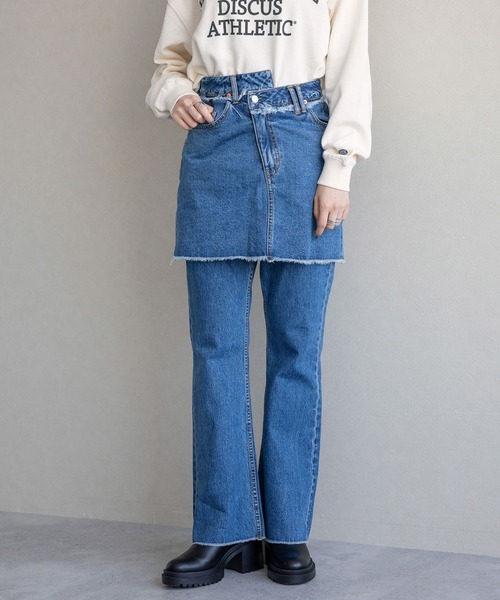 RAGEBLUE(レイジブルー)の「スカートレイヤード/デニムフレアパンツ(デニムパンツ・レディース・ブラック/ブルー・FREE)」の21枚目の写真