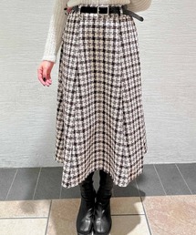 ベルト付きツイードフレアスカート