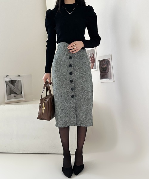 COCOMOMO(ココモモ)の「ペンシルスカート ミモレ丈 ハートカット(スカート・レディース・グレー/ダークグレー・S/M/L/XL)」の3枚目の写真
