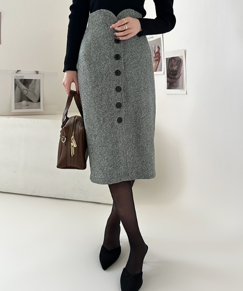 COCOMOMO(ココモモ)の「ペンシルスカート ミモレ丈 ハートカット(スカート・レディース・グレー/ダークグレー・S/M/L/XL)」の13枚目の写真