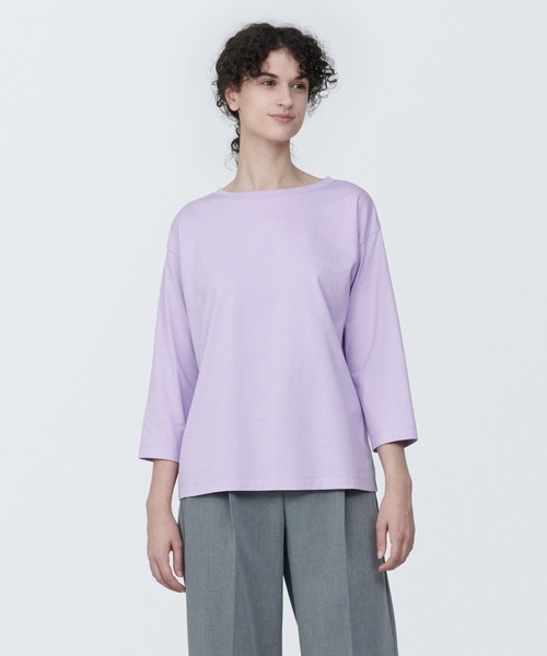 無印良品(ムジルシリョウヒン)の「婦人 天竺編みボートネック七分袖Tシャツ(Tシャツ/カットソー・レディース・ブルー/ブラック/スモーキーグリーン系/ホワイト/ライトグレー/イエロー/ライトパープル・XS/S/M/L/XL)」の7枚目の写真