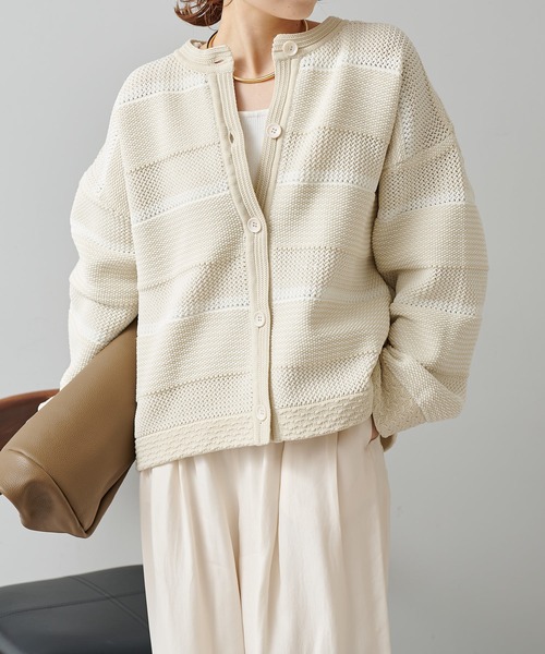 PUAL CE CIN（ピュアルセシン）の「ミックスジャガードカーディガン（カーディガン/ボレロ・レディース・ブラック系その他/ホワイト系その他・FREE）」の3枚目の写真