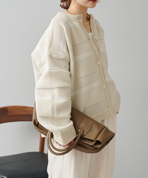 PUAL CE CIN（ピュアルセシン）の「ミックスジャガードカーディガン（カーディガン/ボレロ・レディース・ブラック系その他/ホワイト系その他・FREE）」の4枚目の写真