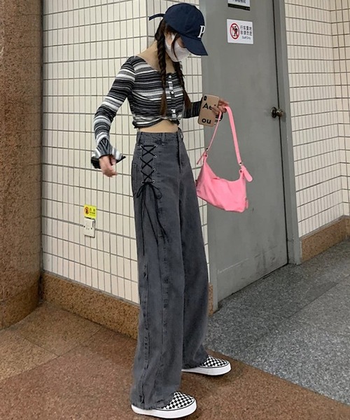 Chick（チック）の「▲SIDE RIBBON DENIM PANTS / サイドリボンデニムパンツ（デニムパンツ・レディース・ブラック・S/L/M）」の21枚目の写真