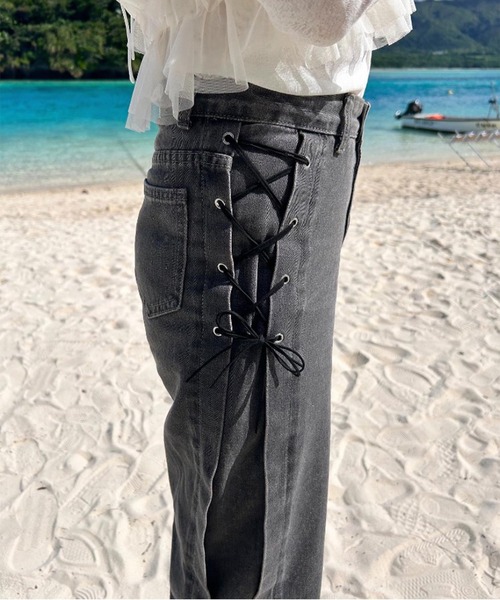 Chick（チック）の「▲SIDE RIBBON DENIM PANTS / サイドリボンデニムパンツ（デニムパンツ・レディース・ブラック・S/L/M）」の19枚目の写真