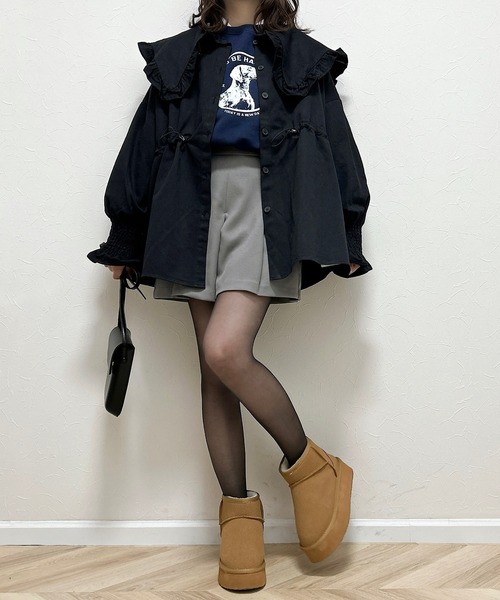 Cham.（チャム）の「オーバーサイズビッグカラージャケット（その他アウター・レディース・ブラック・F）」の2枚目の写真