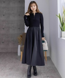 布帛切替ハーフジップニットワンピース≪2024SS新作≫