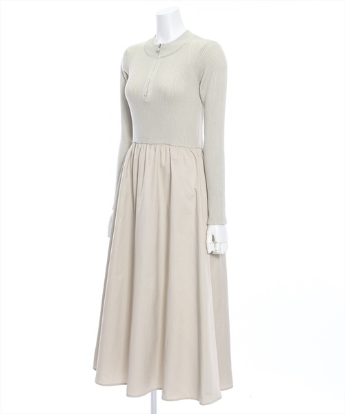 clear（クリア）の「布帛切替ハーフジップニットワンピース≪2024SS新作≫（ワンピース・レディース・ベージュ/ブラック・F）」の10枚目の写真