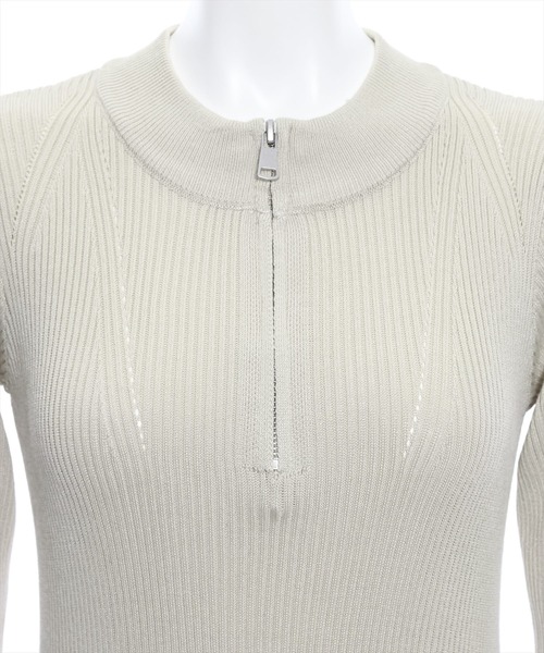 clear（クリア）の「布帛切替ハーフジップニットワンピース≪2024SS新作≫（ワンピース・レディース・ベージュ/ブラック・F）」の5枚目の写真