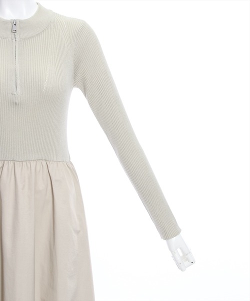 clear（クリア）の「布帛切替ハーフジップニットワンピース≪2024SS新作≫（ワンピース・レディース・ベージュ/ブラック・F）」の6枚目の写真