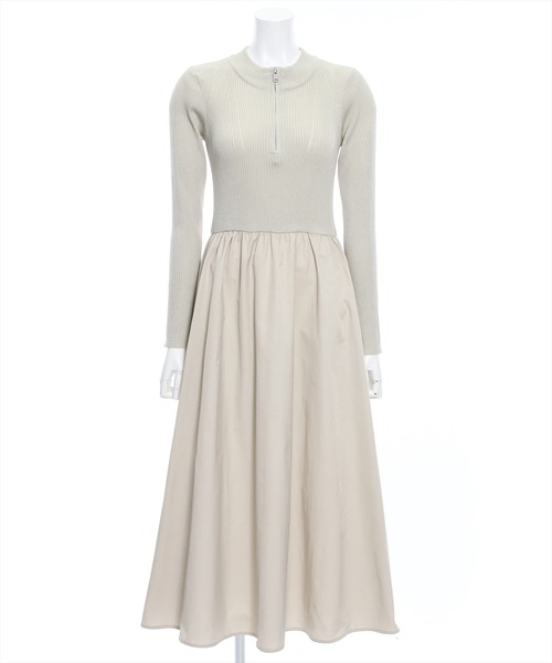 clear（クリア）の「布帛切替ハーフジップニットワンピース≪2024SS新作≫（ワンピース・レディース・ベージュ/ブラック・F）」の15枚目の写真