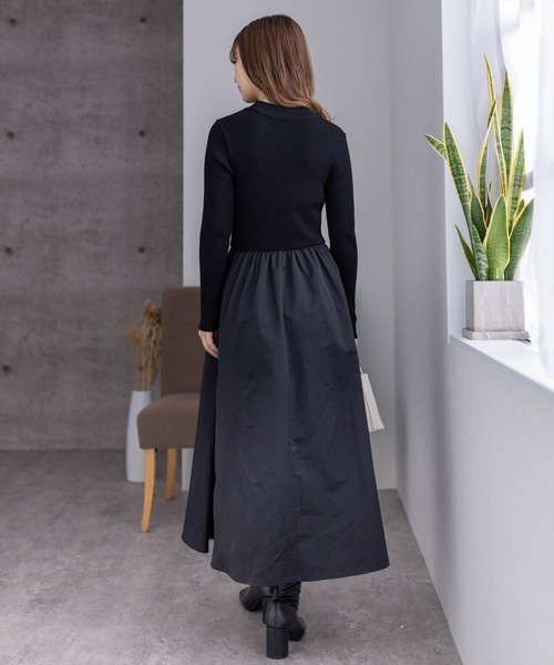 clear（クリア）の「布帛切替ハーフジップニットワンピース≪2024SS新作≫（ワンピース・レディース・ベージュ/ブラック・F）」の14枚目の写真