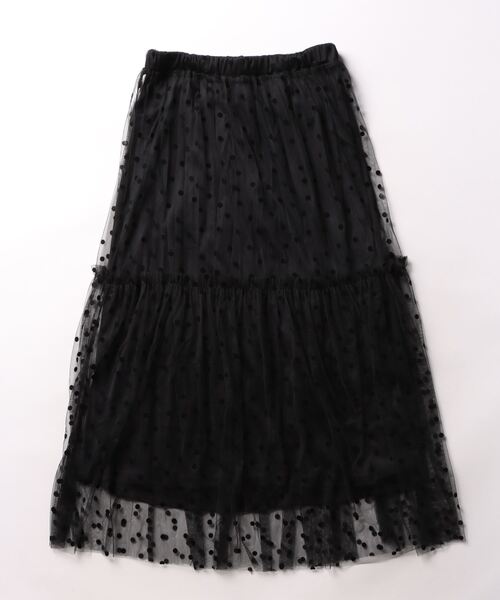 STYLEBLOCK（スタイルブロック）の「チュールドットフロッキーギャザーフレアスカート（スカート・レディース・ブラック×ブラック/ホワイト×ブラック/ホワイト系その他/ブラック×ホワイト・M）」の4枚目の写真
