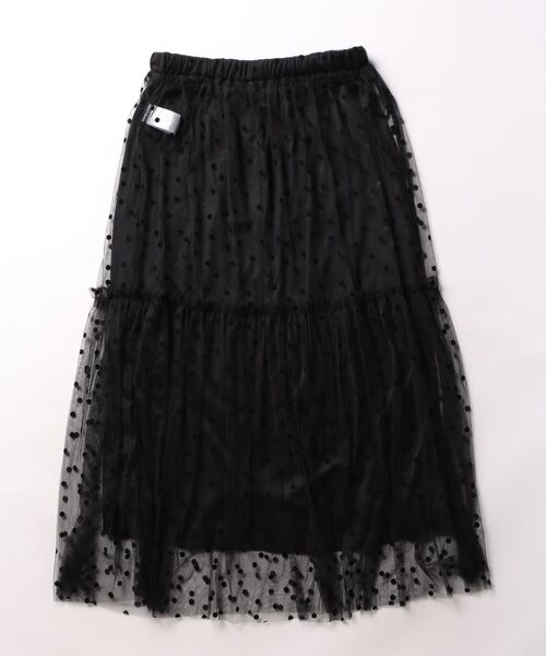 STYLEBLOCK（スタイルブロック）の「チュールドットフロッキーギャザーフレアスカート（スカート・レディース・ブラック×ブラック/ホワイト×ブラック/ホワイト系その他/ブラック×ホワイト・M）」の5枚目の写真