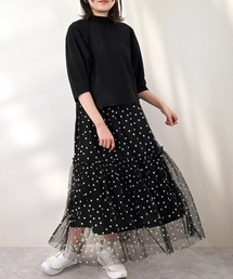 STYLEBLOCK | チュールドットフロッキーギャザーフレアスカート(スカート)