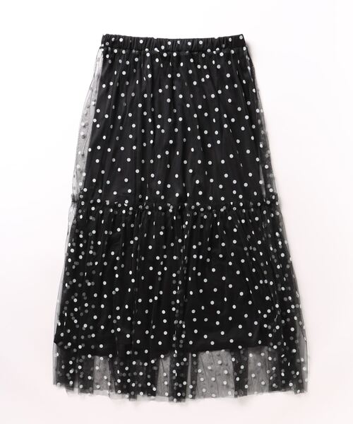 STYLEBLOCK（スタイルブロック）の「チュールドットフロッキーギャザーフレアスカート（スカート・レディース・ブラック×ブラック/ホワイト×ブラック/ホワイト系その他/ブラック×ホワイト・M）」の6枚目の写真