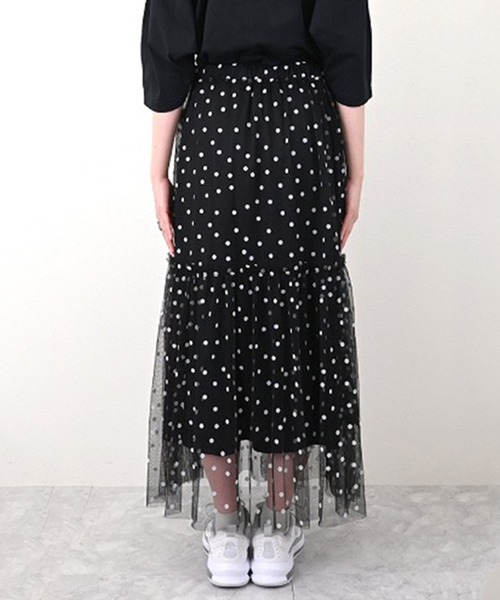 STYLEBLOCK（スタイルブロック）の「チュールドットフロッキーギャザーフレアスカート（スカート・レディース・ブラック×ブラック/ホワイト×ブラック/ホワイト系その他/ブラック×ホワイト・M）」の7枚目の写真