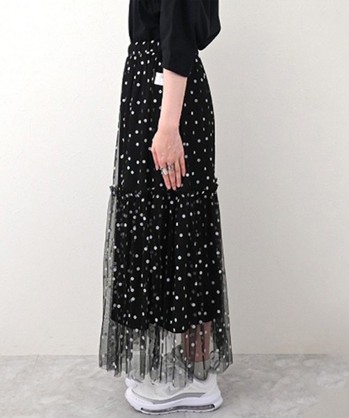 STYLEBLOCK（スタイルブロック）の「チュールドットフロッキーギャザーフレアスカート（スカート・レディース・ブラック×ブラック/ホワイト×ブラック/ホワイト系その他/ブラック×ホワイト・M）」の10枚目の写真