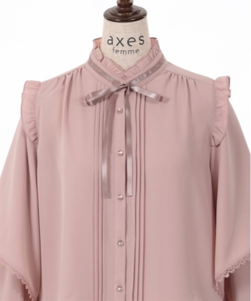 axes femme(アクシーズファム)の「レイヤードフレア袖ブラウス(シャツ/ブラウス・レディース・キナリ/ピンク/ブラック・FREE)」の7枚目の写真