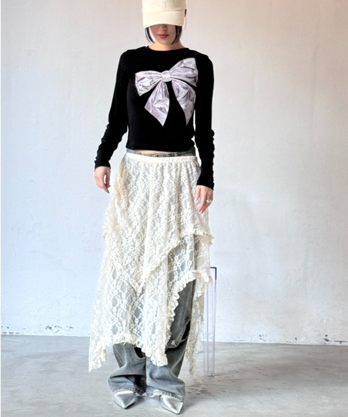 Y2K SYNAPSE FACTORY（ワイツーケー シナプスファクトリー）の「メタルリボンTS（Tシャツ/カットソー・レディース・ブラック/ピンク・FREE）」の9枚目の写真