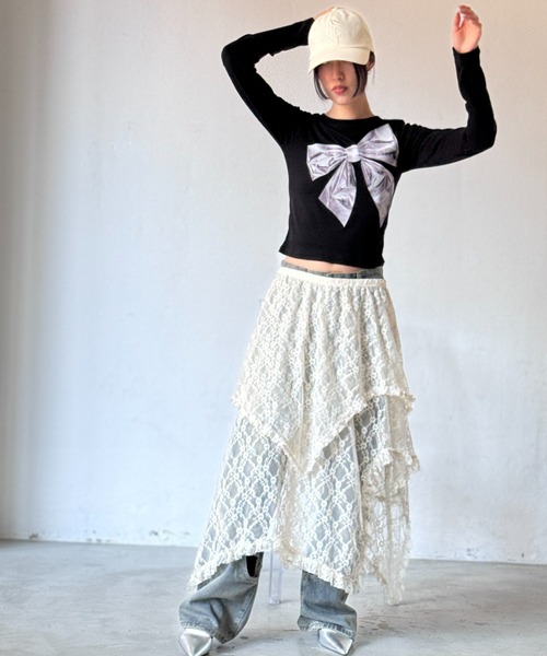 Y2K SYNAPSE FACTORY（ワイツーケー シナプスファクトリー）の「メタルリボンTS（Tシャツ/カットソー・レディース・ブラック/ピンク・FREE）」の11枚目の写真