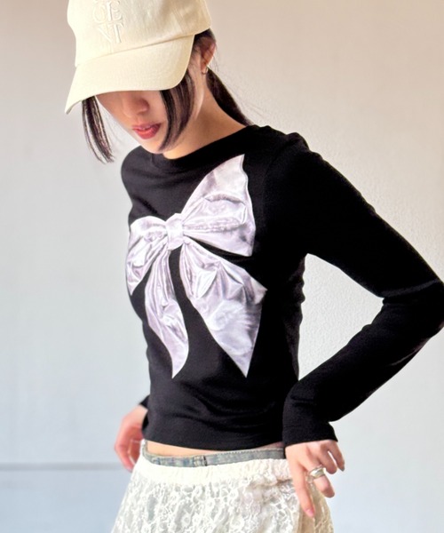 Y2K SYNAPSE FACTORY（ワイツーケー シナプスファクトリー）の「メタルリボンTS（Tシャツ/カットソー・レディース・ブラック/ピンク・FREE）」の16枚目の写真