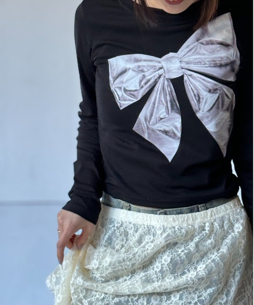 Y2K SYNAPSE FACTORY（ワイツーケー シナプスファクトリー）の「メタルリボンTS（Tシャツ/カットソー・レディース・ブラック/ピンク・FREE）」の17枚目の写真