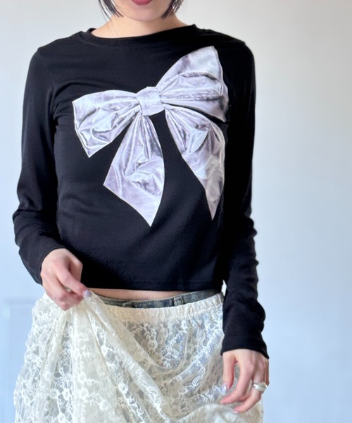 Y2K SYNAPSE FACTORY（ワイツーケー シナプスファクトリー）の「メタルリボンTS（Tシャツ/カットソー・レディース・ブラック/ピンク・FREE）」の18枚目の写真