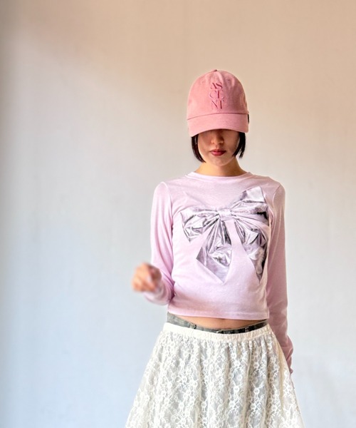 Y2K SYNAPSE FACTORY（ワイツーケー シナプスファクトリー）の「メタルリボンTS（Tシャツ/カットソー・レディース・ブラック/ピンク・FREE）」の21枚目の写真