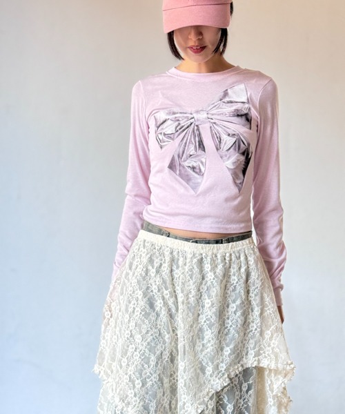 Y2K SYNAPSE FACTORY（ワイツーケー シナプスファクトリー）の「メタルリボンTS（Tシャツ/カットソー・レディース・ブラック/ピンク・FREE）」の22枚目の写真