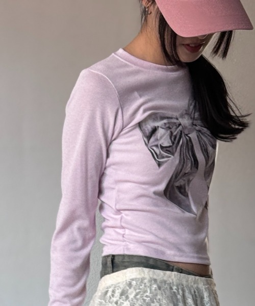 Y2K SYNAPSE FACTORY（ワイツーケー シナプスファクトリー）の「メタルリボンTS（Tシャツ/カットソー・レディース・ブラック/ピンク・FREE）」の5枚目の写真