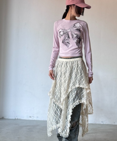 Y2K SYNAPSE FACTORY（ワイツーケー シナプスファクトリー）の「メタルリボンTS（Tシャツ/カットソー・レディース・ブラック/ピンク・FREE）」の8枚目の写真