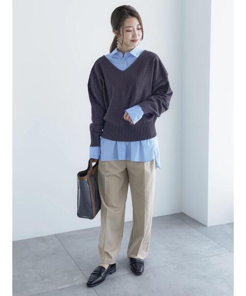 Te chichi（テチチ）の「ブークレVネックオーバーニット（ニット/セーター・レディース・カーキ/オフホワイト/チャコールグレー・F）」の16枚目の写真