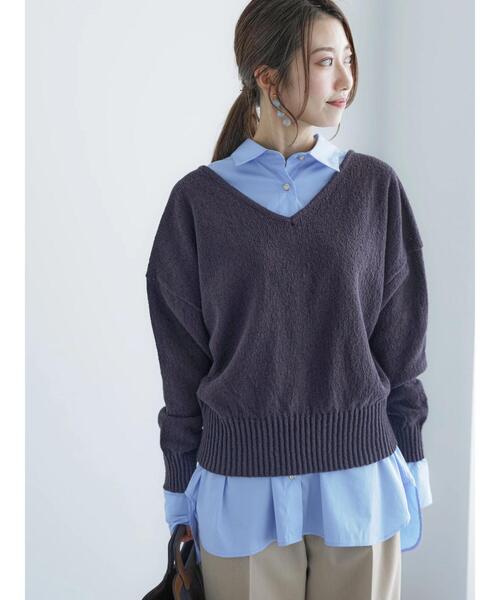 Te chichi（テチチ）の「ブークレVネックオーバーニット（ニット/セーター・レディース・カーキ/オフホワイト/チャコールグレー・F）」の18枚目の写真