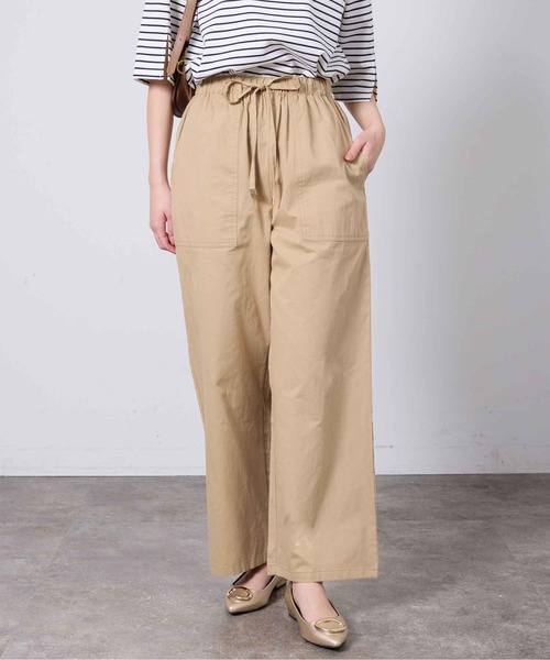 ベージュ ワイドパンツ ゴムウエスト Chez toi（シェトワ）の「ウエスト総ゴムベイカーワイドパンツ