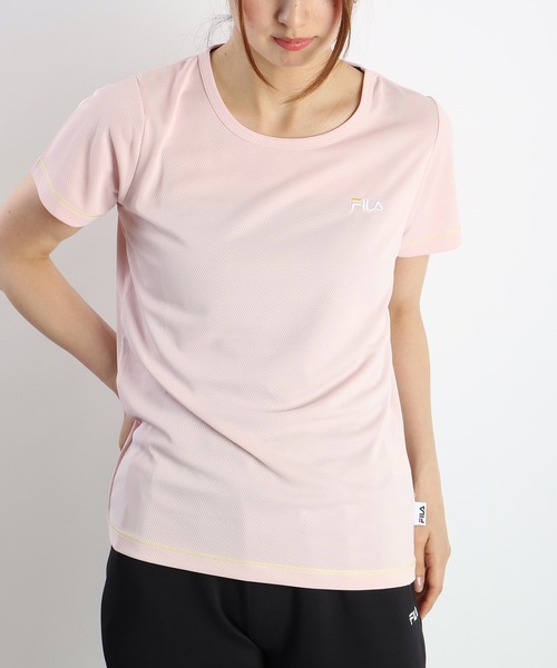 FILA（フィラ）の「FILA 吸水速乾 ダブルメッシュ 半袖Ｔシャツ（Tシャツ/カットソー・レディース・オレンジ/ネイビー/ブラック/ピンク/ホワイト・M/L）」の4枚目の写真
