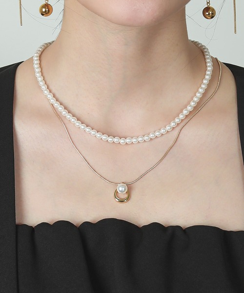 Kana（カナ）の「オープンドロップ スネーク チェーン パール ネックレス 結婚式 オケージョン デイリー（ネックレス・レディース・ゴールド/シルバー・フリー）」の2枚目の写真