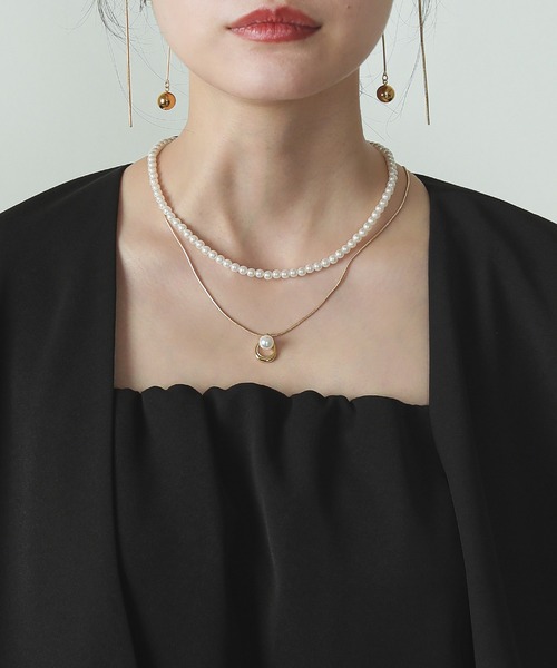 Kana（カナ）の「オープンドロップ スネーク チェーン パール ネックレス 結婚式 オケージョン デイリー（ネックレス・レディース・ゴールド/シルバー・フリー）」の8枚目の写真