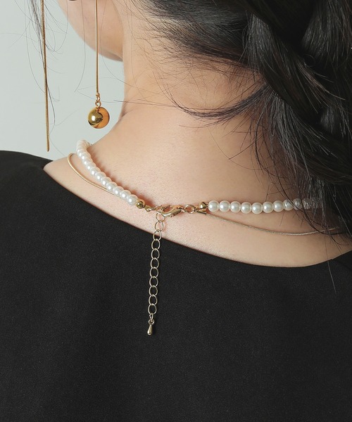 Kana（カナ）の「オープンドロップ スネーク チェーン パール ネックレス 結婚式 オケージョン デイリー（ネックレス・レディース・ゴールド/シルバー・フリー）」の7枚目の写真