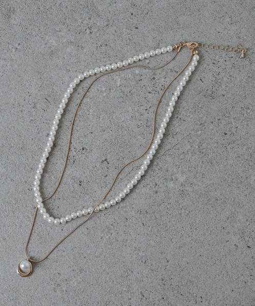 Kana（カナ）の「オープンドロップ スネーク チェーン パール ネックレス 結婚式 オケージョン デイリー（ネックレス・レディース・ゴールド/シルバー・フリー）」の6枚目の写真