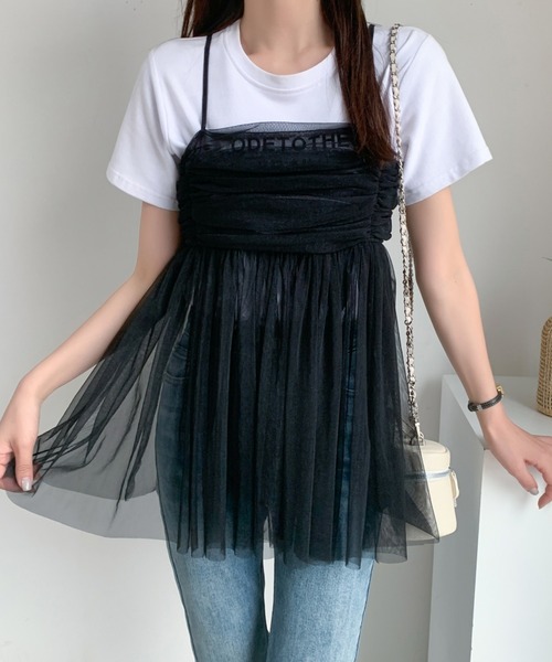 ABITOKYO(アビトーキョー)の「バックリボンシアーパワーチュールギャザーキャミ(キャミソール・レディース・ピンク/グレー/ブラック/アイボリー・FREE)」の3枚目の写真