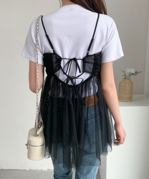 ABITOKYO(アビトーキョー)の「バックリボンシアーパワーチュールギャザーキャミ(キャミソール・レディース・ピンク/グレー/ブラック/アイボリー・FREE)」の5枚目の写真