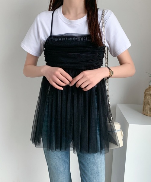 ABITOKYO(アビトーキョー)の「バックリボンシアーパワーチュールギャザーキャミ(キャミソール・レディース・ピンク/グレー/ブラック/アイボリー・FREE)」の6枚目の写真