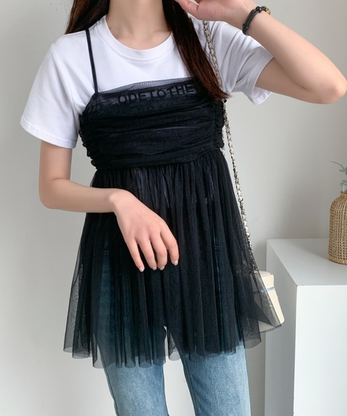 ABITOKYO(アビトーキョー)の「バックリボンシアーパワーチュールギャザーキャミ(キャミソール・レディース・ピンク/グレー/ブラック/アイボリー・FREE)」の7枚目の写真