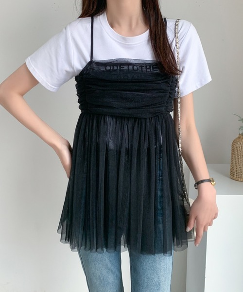 ABITOKYO(アビトーキョー)の「バックリボンシアーパワーチュールギャザーキャミ(キャミソール・レディース・ピンク/グレー/ブラック/アイボリー・FREE)」の8枚目の写真
