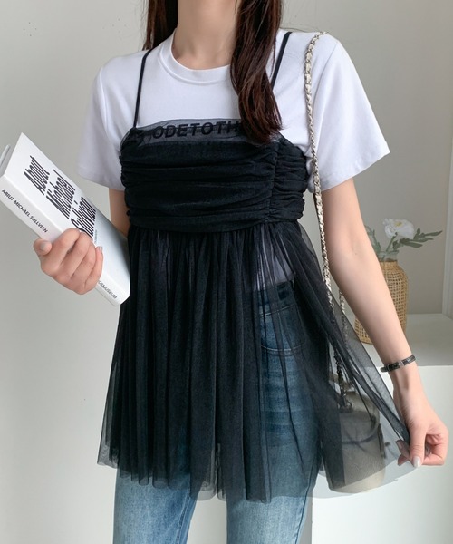 ABITOKYO(アビトーキョー)の「バックリボンシアーパワーチュールギャザーキャミ(キャミソール・レディース・ピンク/グレー/ブラック/アイボリー・FREE)」の11枚目の写真