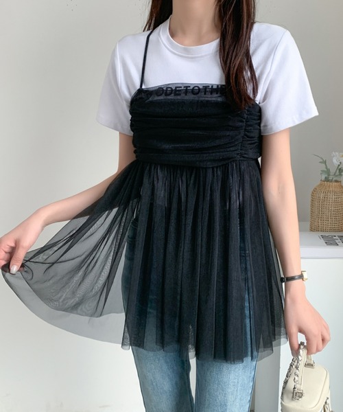 ABITOKYO(アビトーキョー)の「バックリボンシアーパワーチュールギャザーキャミ(キャミソール・レディース・ピンク/グレー/ブラック/アイボリー・FREE)」の13枚目の写真