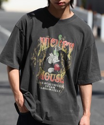 【Disney/ディズニー】ピグメント加工 アートワークデザイン ルーズ 半袖クルーネックTシャツ